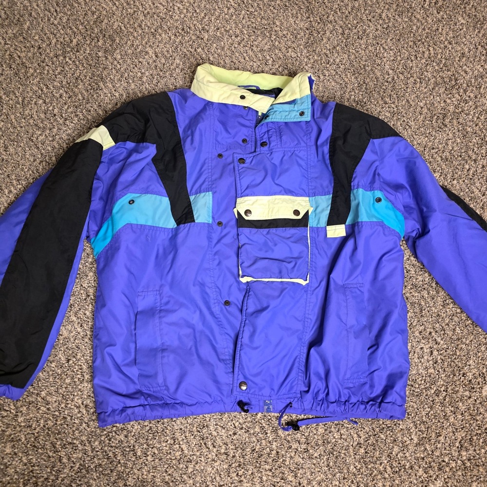 Inside‎ Edge Mens Large Vintage 90s Colorblock Ski Jacket Purple Teal Neon L